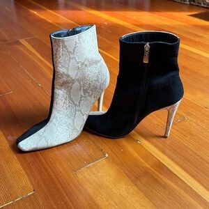 Nasty Gal Snake Print Heeled Boots in Black and Tan Size US 8.5 UK 39